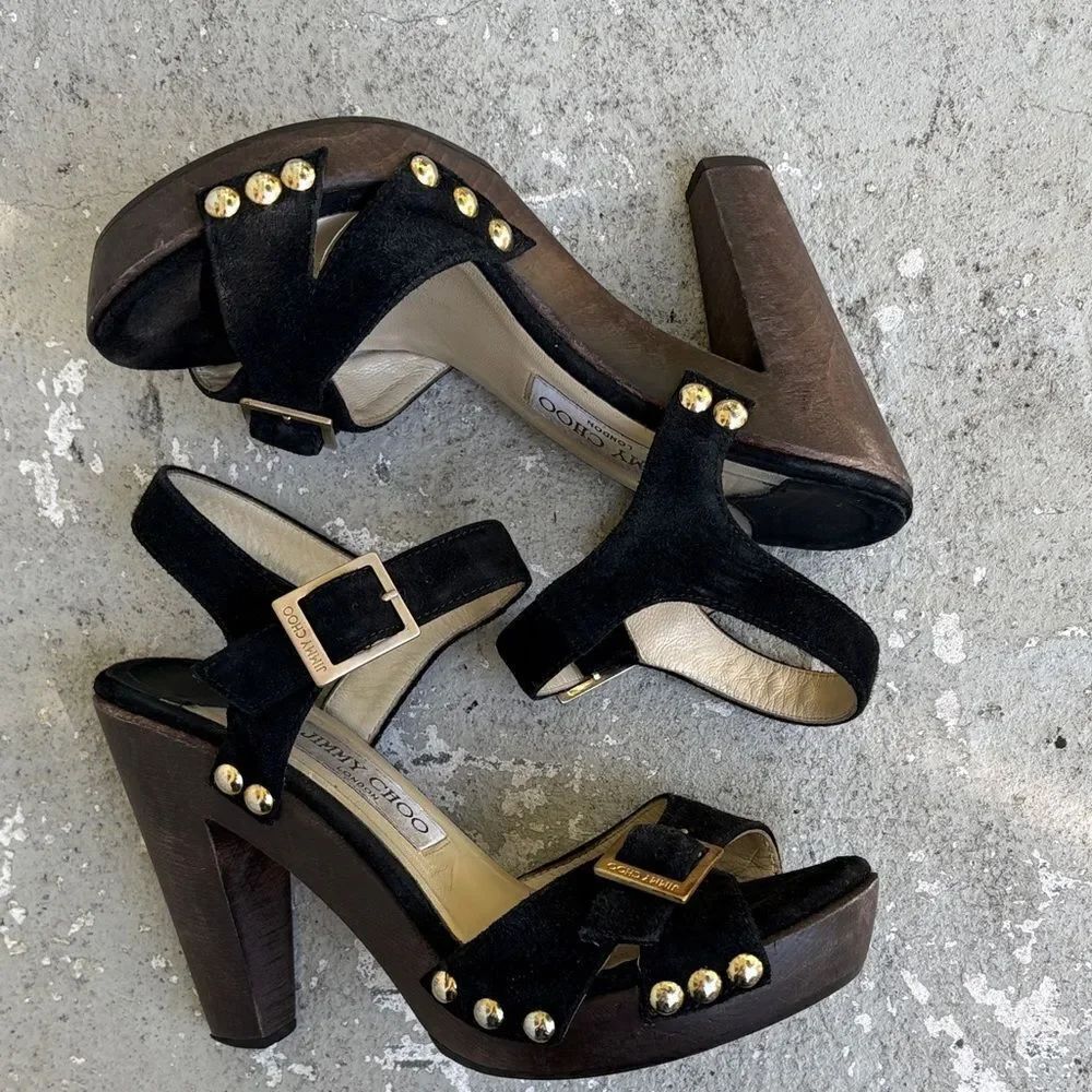 Jimmy Choo suede wood platforms